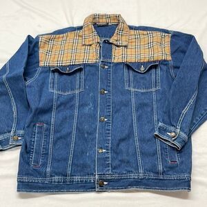 Burberry Blue Denim Jacket with Beige Vintage Check Yoke